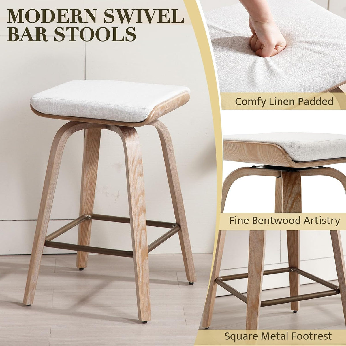 Beige Bentwood Swivel Counter Stools Set of 4