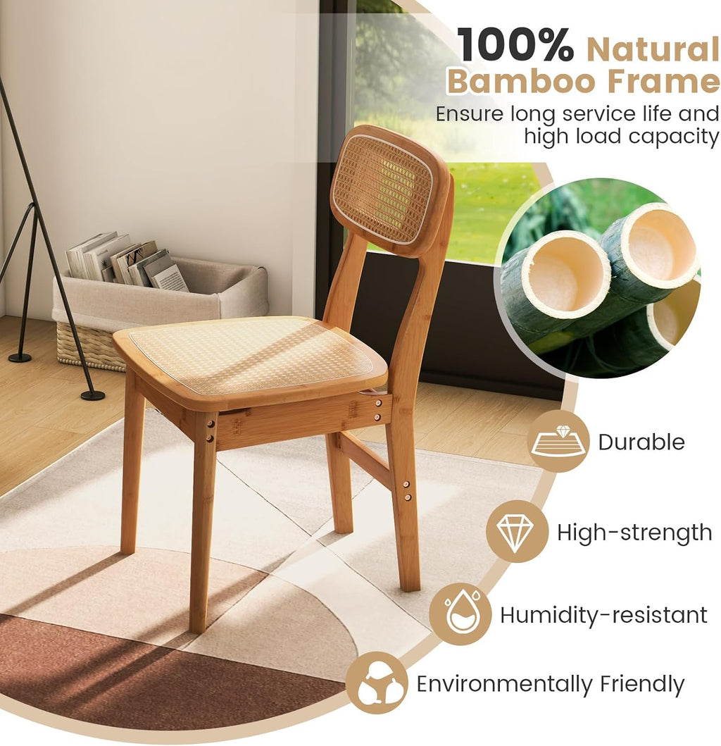 Natural Cane Rattan Dining Chairs Set of 4