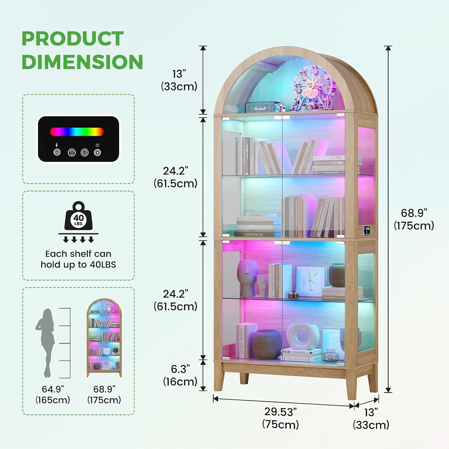 Natural Arched RGB Glass Display Cabinet