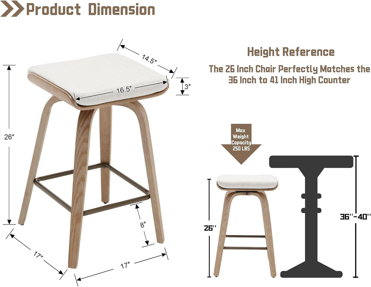 Wooden Saddle Swivel Counter Stools Set of 2