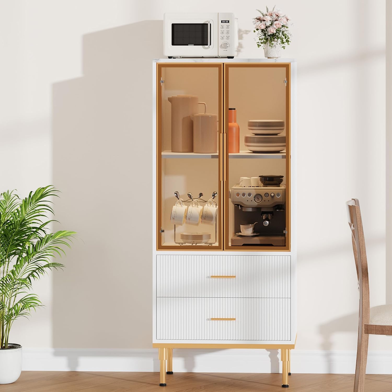 White Glass Door Storage Display Cabinet