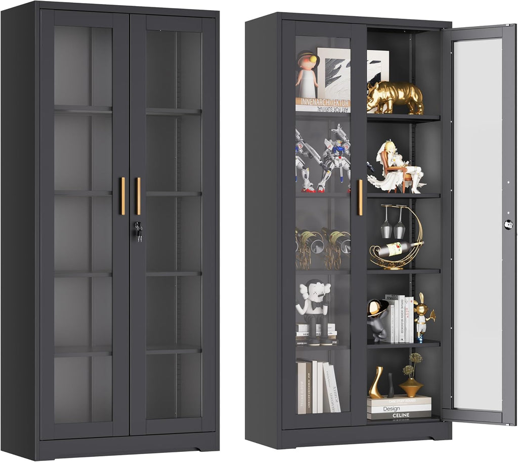Black Lockable Glass Display Cabinet