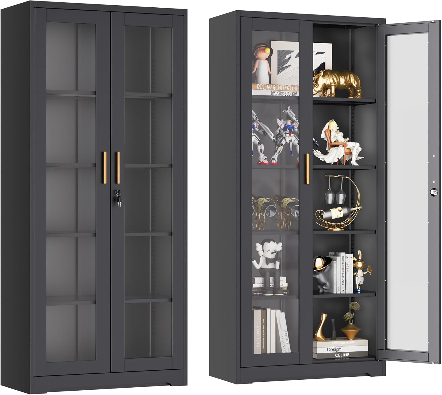 Black Lockable Glass Display Cabinet