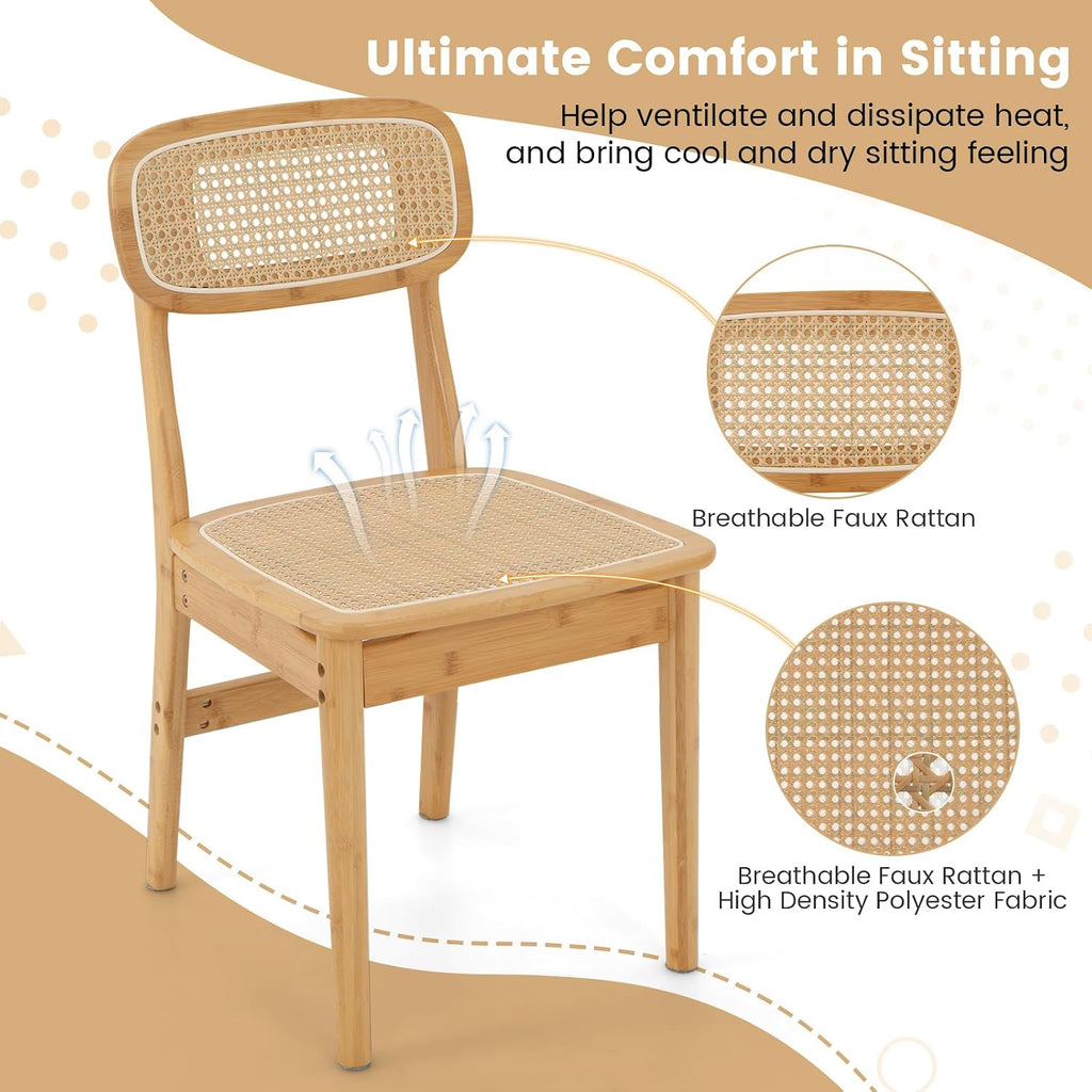 Natural Cane Rattan Dining Chairs Set of 4