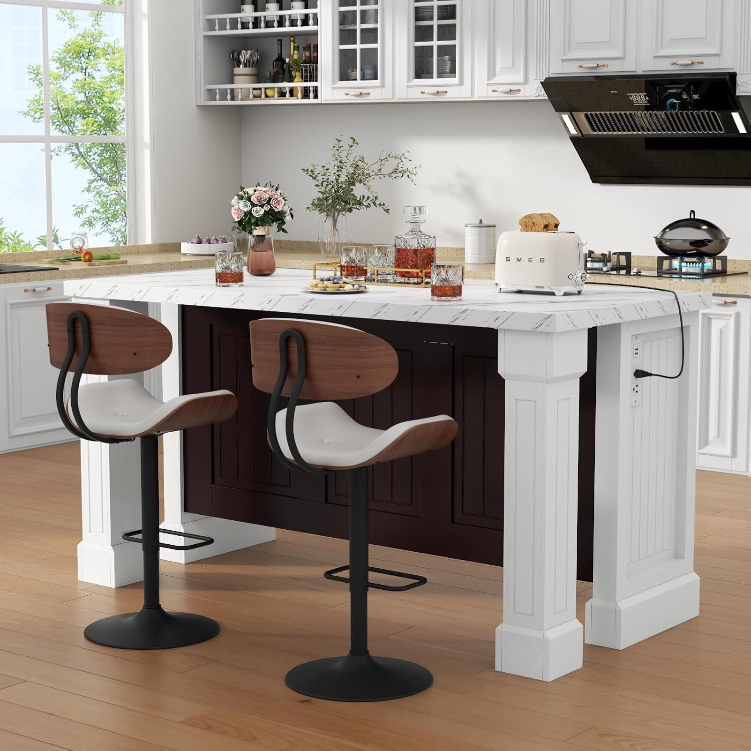 Roman Column Marble Kitchen Island With Charging Station