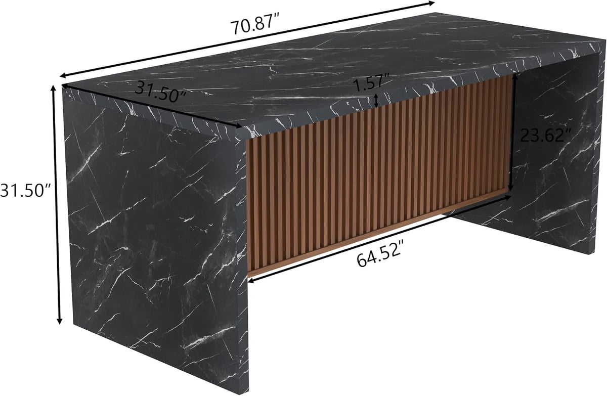 Black LED Marble Pattern Dining Table 71 Inch
