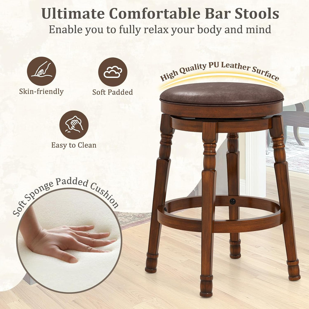 Farmhouse Wooden Swivel Counter Stools Set of 2