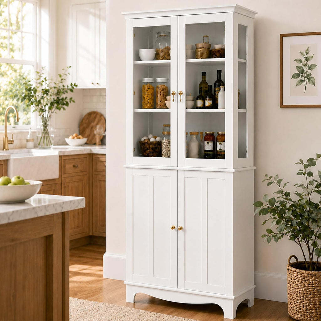 White Tall Glass Door China Cabinet 72"