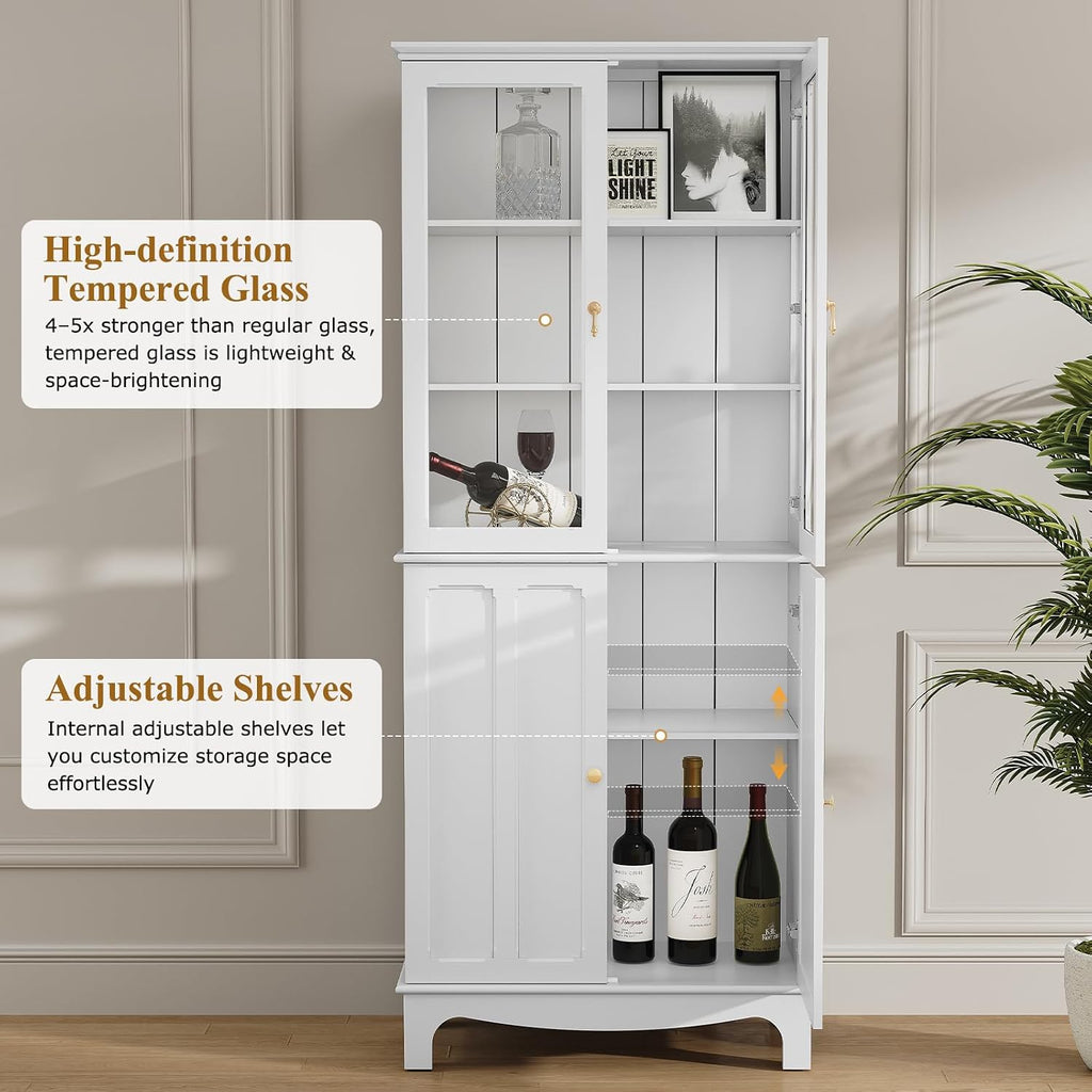 White Tall Glass Door China Cabinet 72"