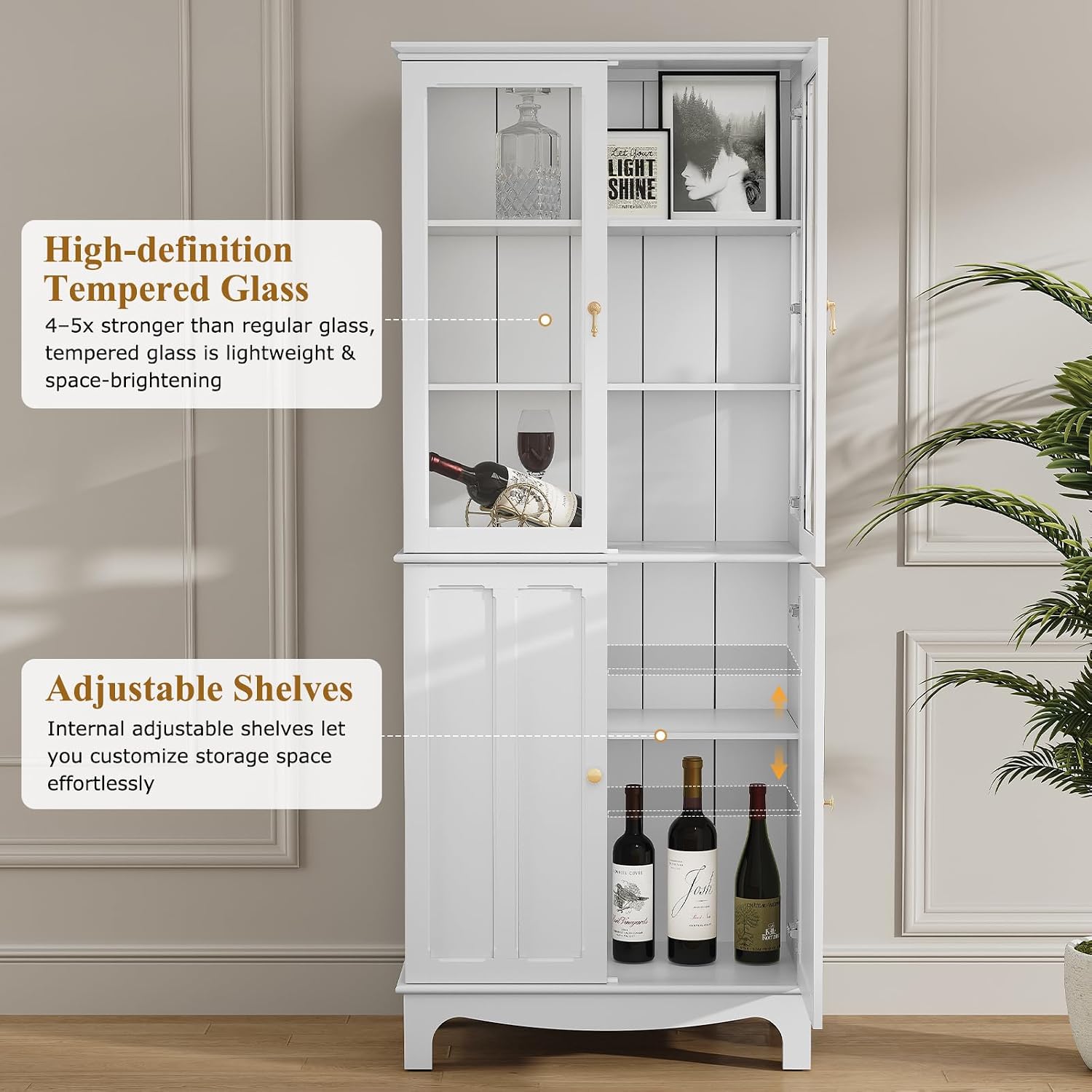 White Tall Glass Door China Cabinet 72"
