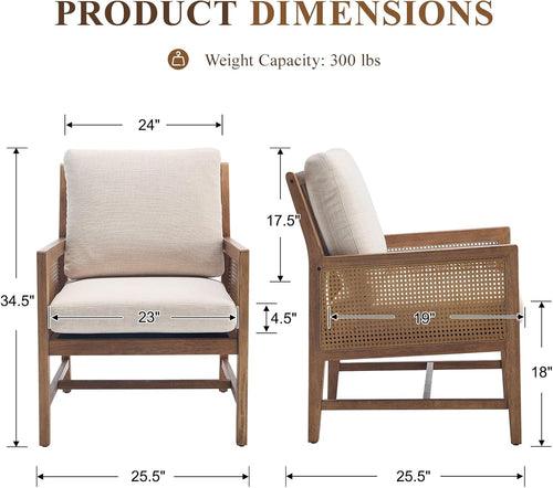 Beige Rattan Mid-Century Accent Chair