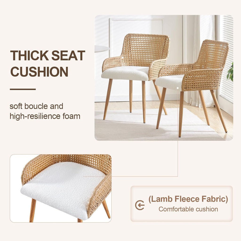 Brown Boucle Rattan Dining Armchairs Set of 2