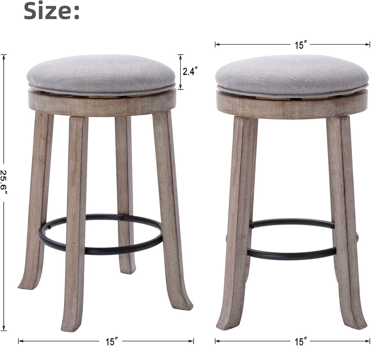 Grey Linen Swivel Counter Stools Set of 2