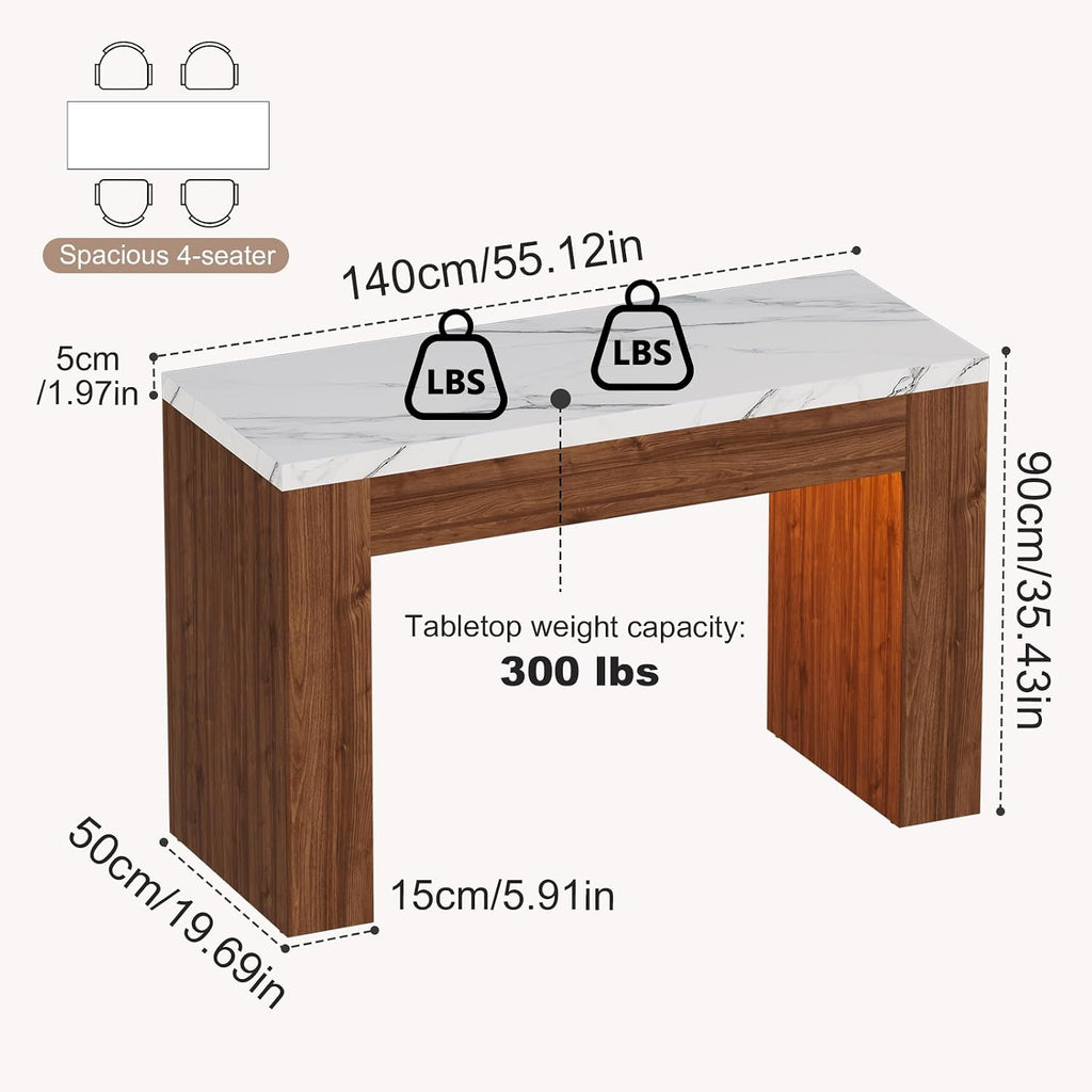 Wood Base RGB LED Faux Marble Bar Table 55 Inch