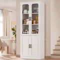 White Tall Glass Door Kitchen Pantry Cabinet