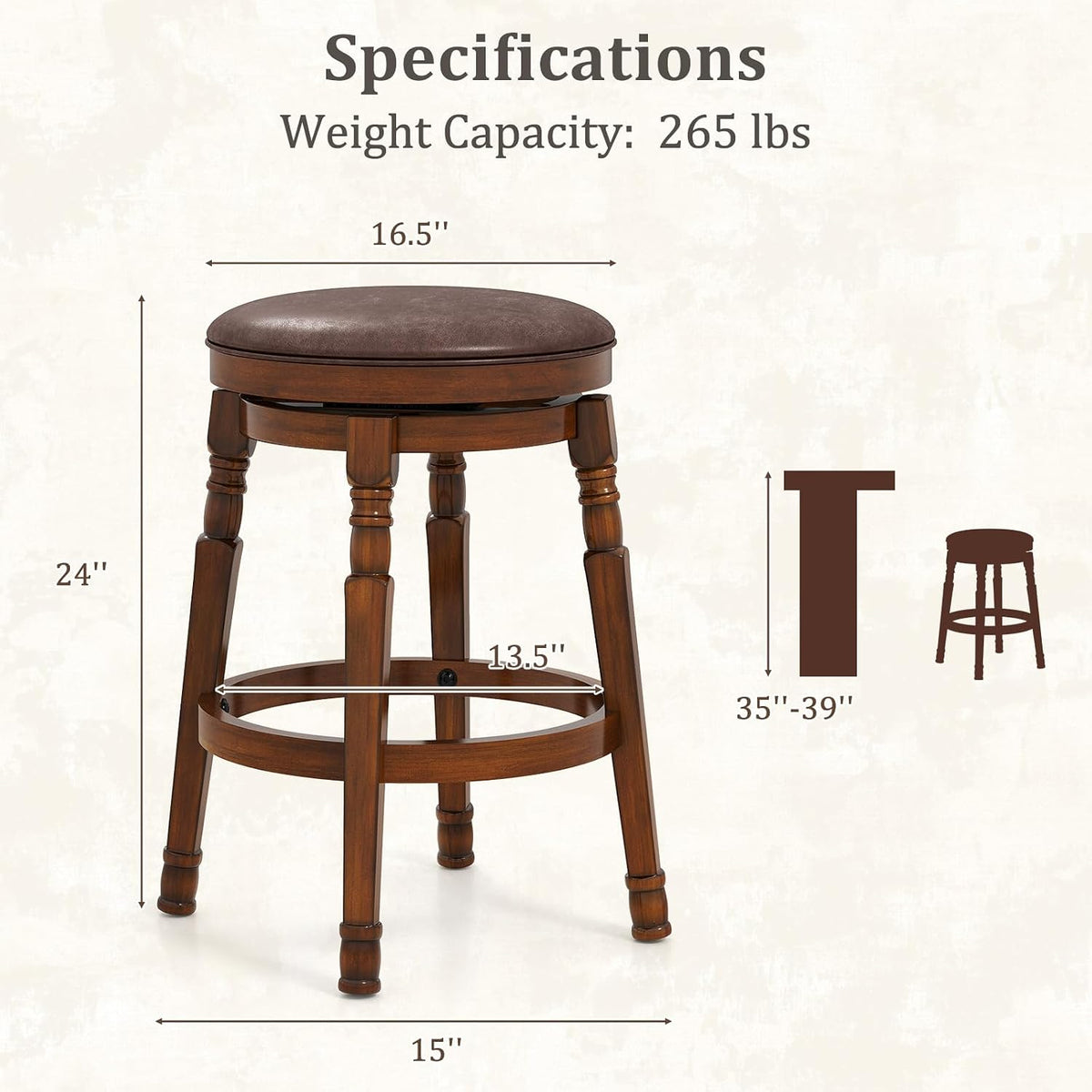 Farmhouse Wooden Swivel Counter Stools Set of 2