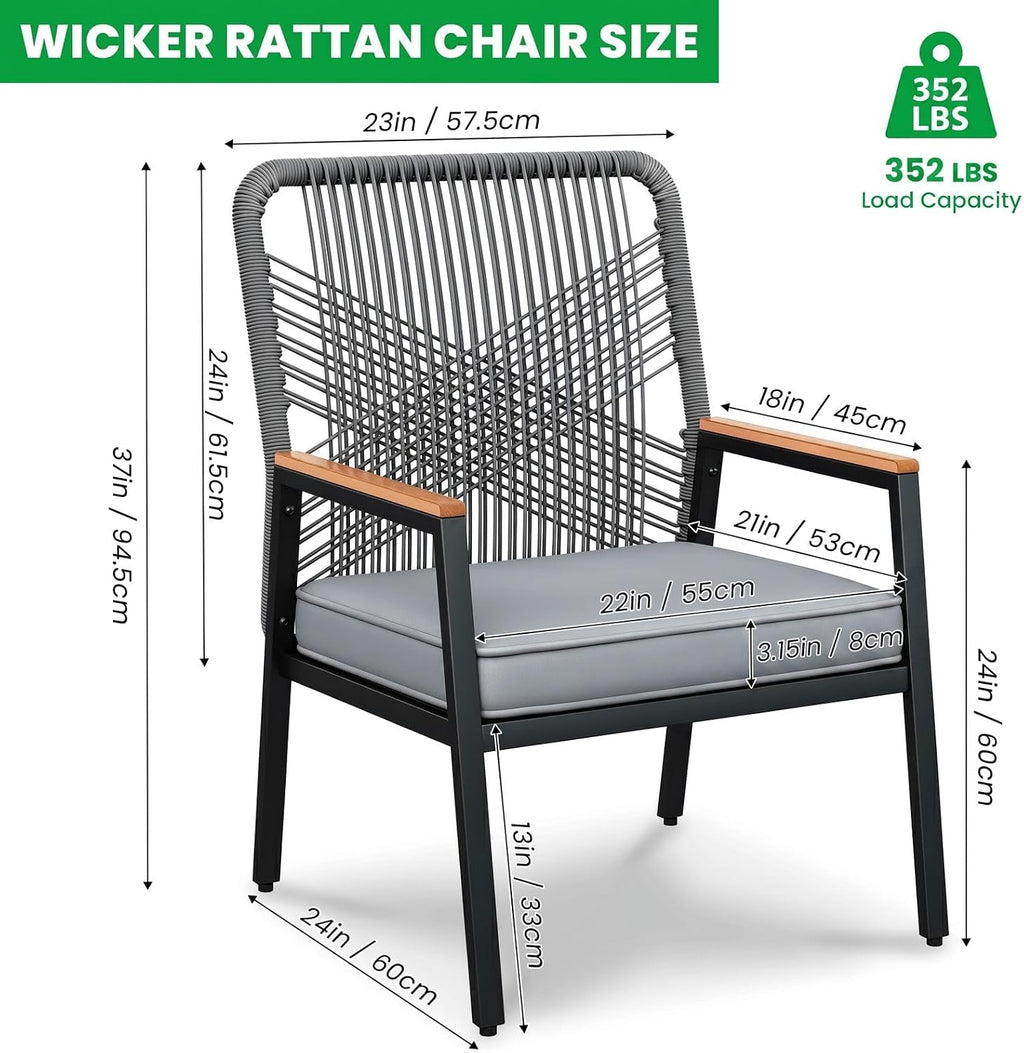 Grey Rattan Patio Armchairs Set of 2