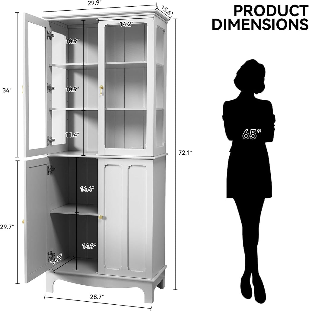 White Tall Glass Door China Cabinet 72"
