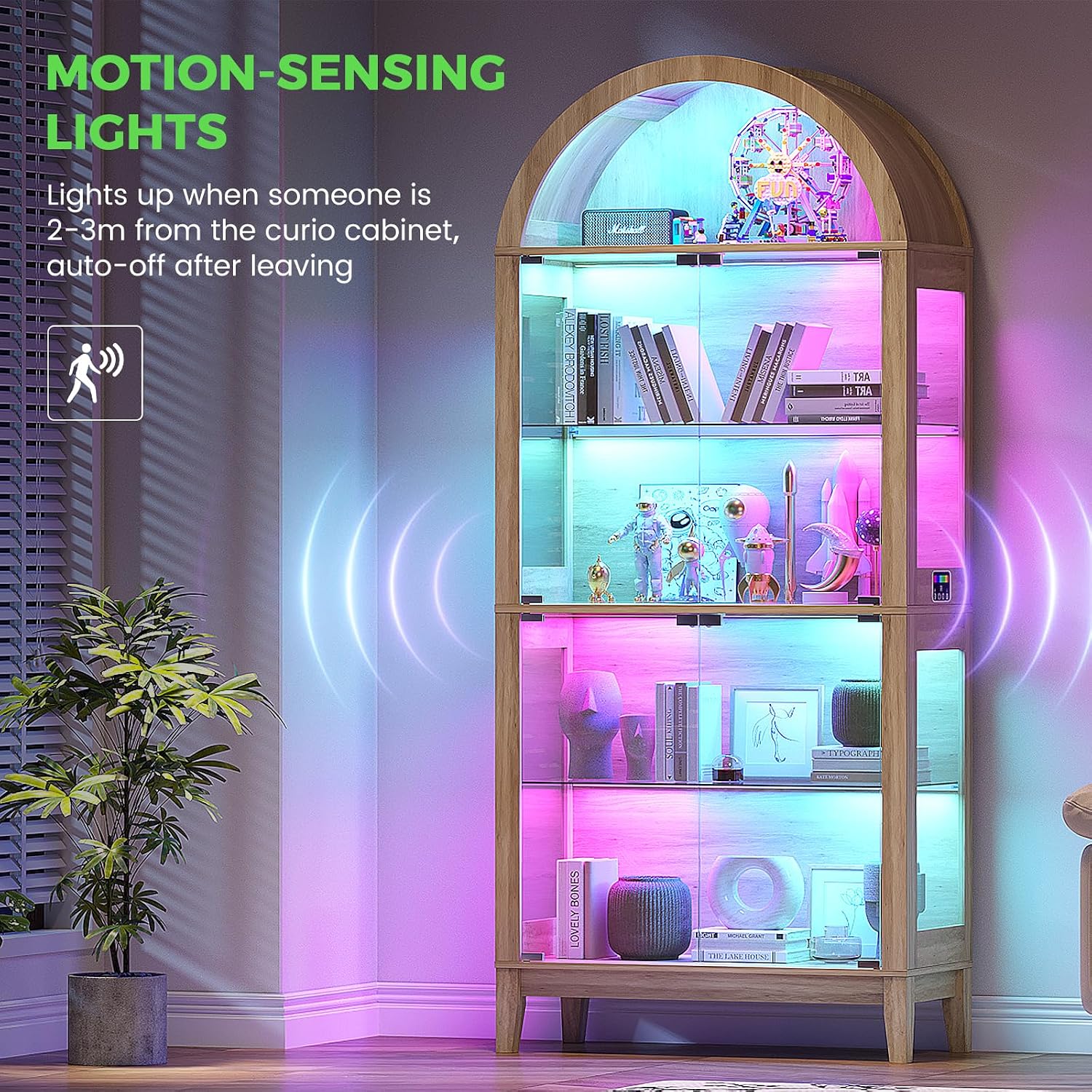 Natural Arched RGB Glass Display Cabinet