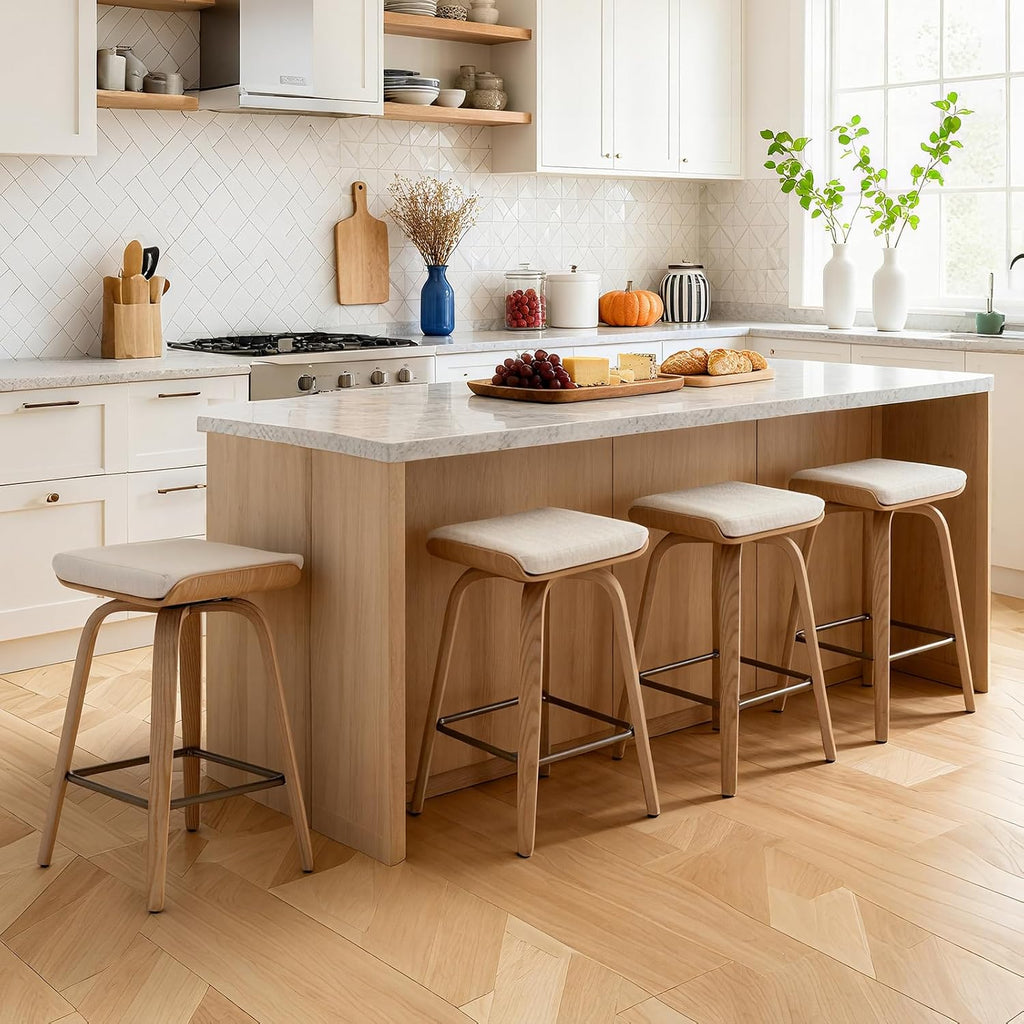 Beige Bentwood Swivel Counter Stools Set of 4