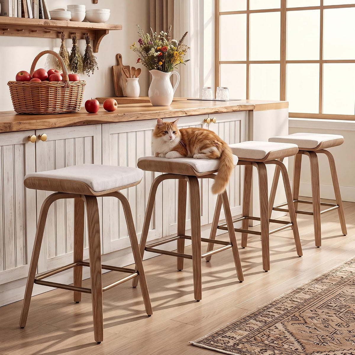 Wooden Saddle Swivel Counter Stools Set of 2