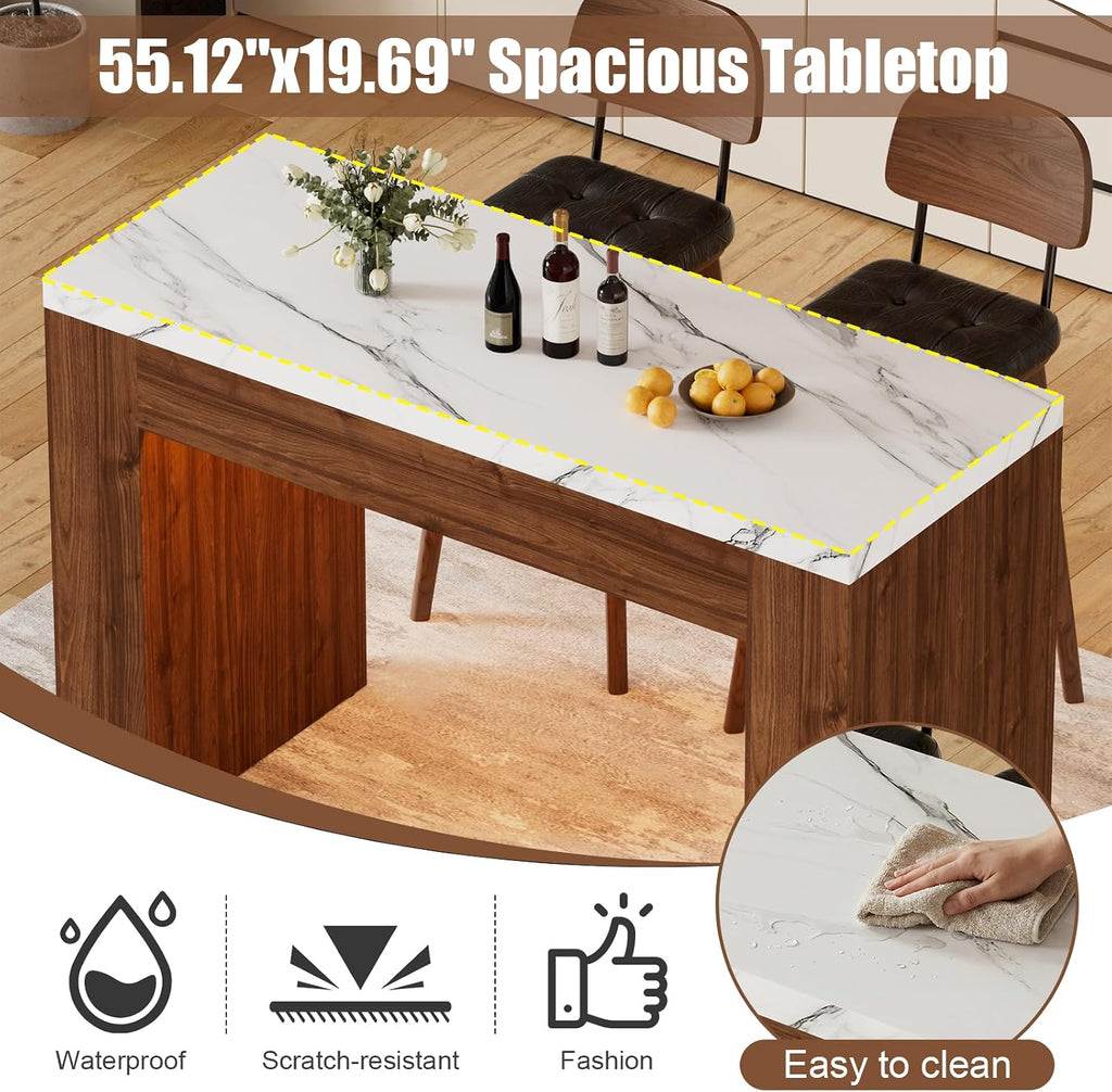 Wood Base RGB LED Faux Marble Bar Table 55 Inch