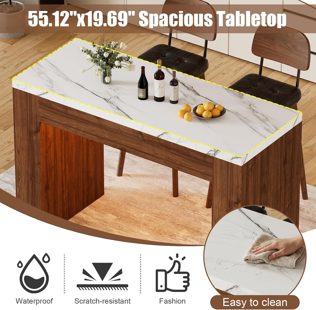 Wood Base RGB LED Faux Marble Bar Table 55 Inch