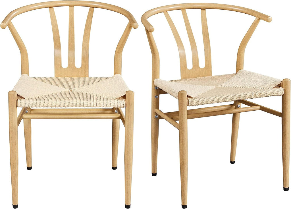 Wood Rattan Weave Dining Armchairs Set of 2