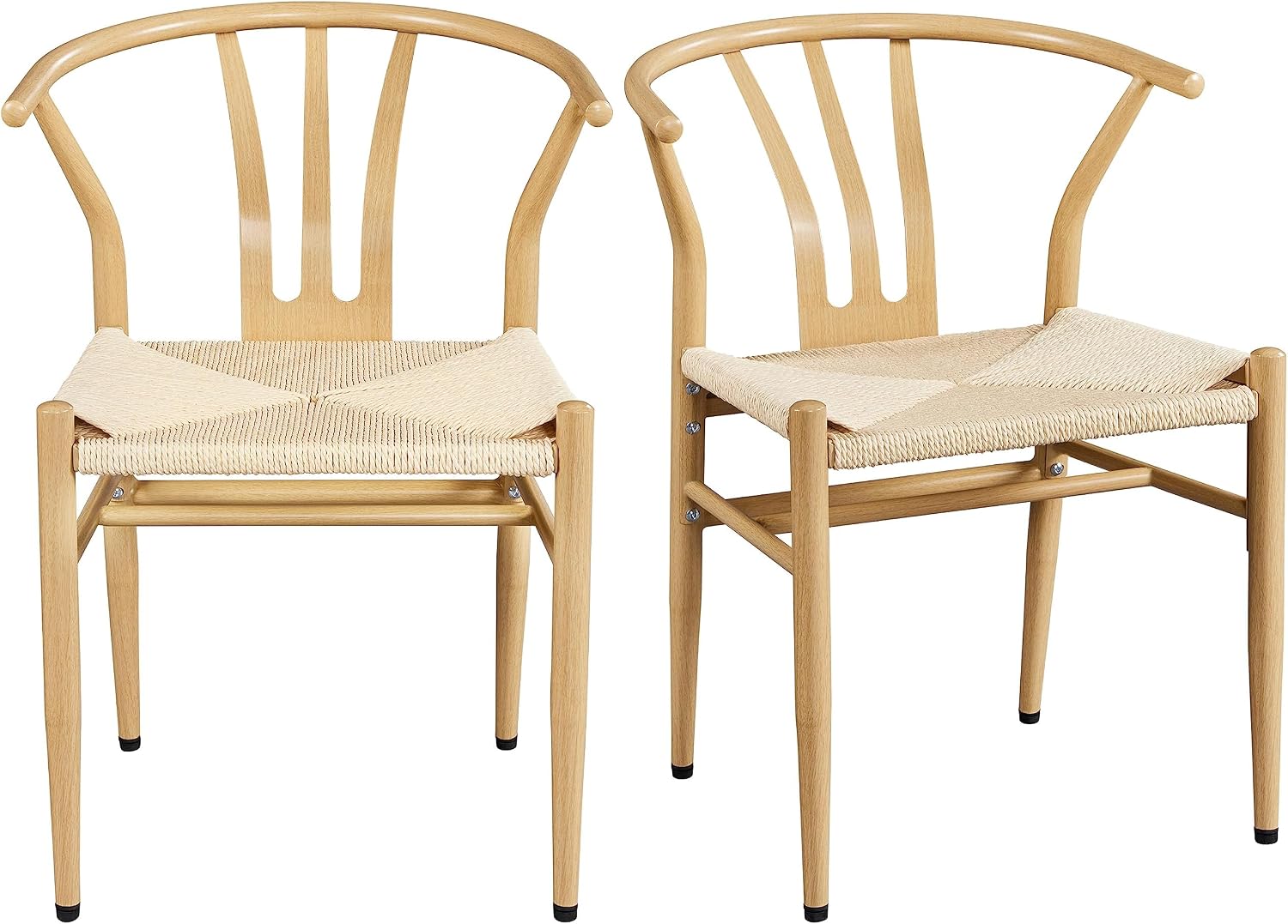 Wood Rattan Weave Dining Armchairs Set of 2