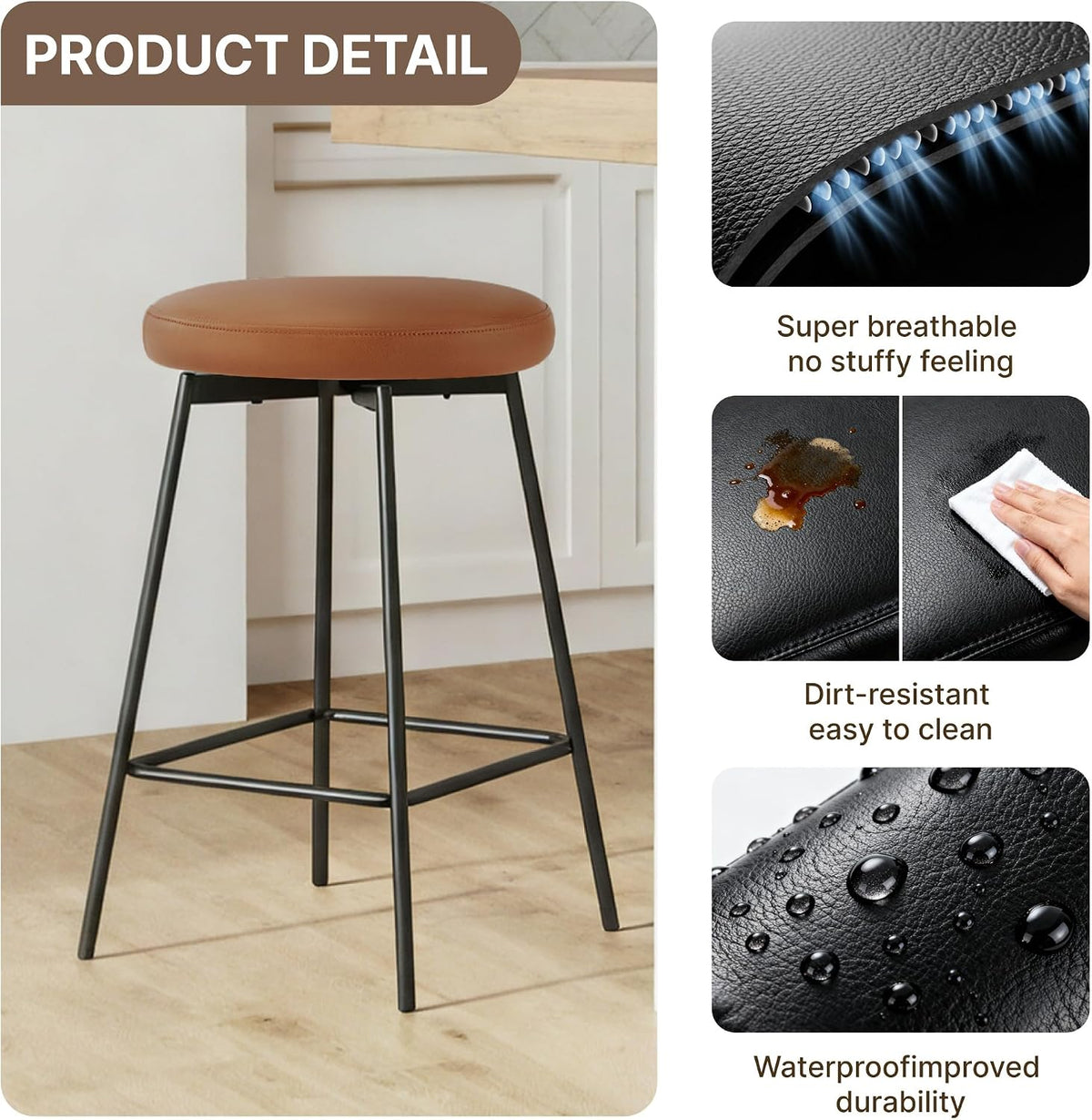 Brown Faux Leather Swivel Counter Stools Set of 4