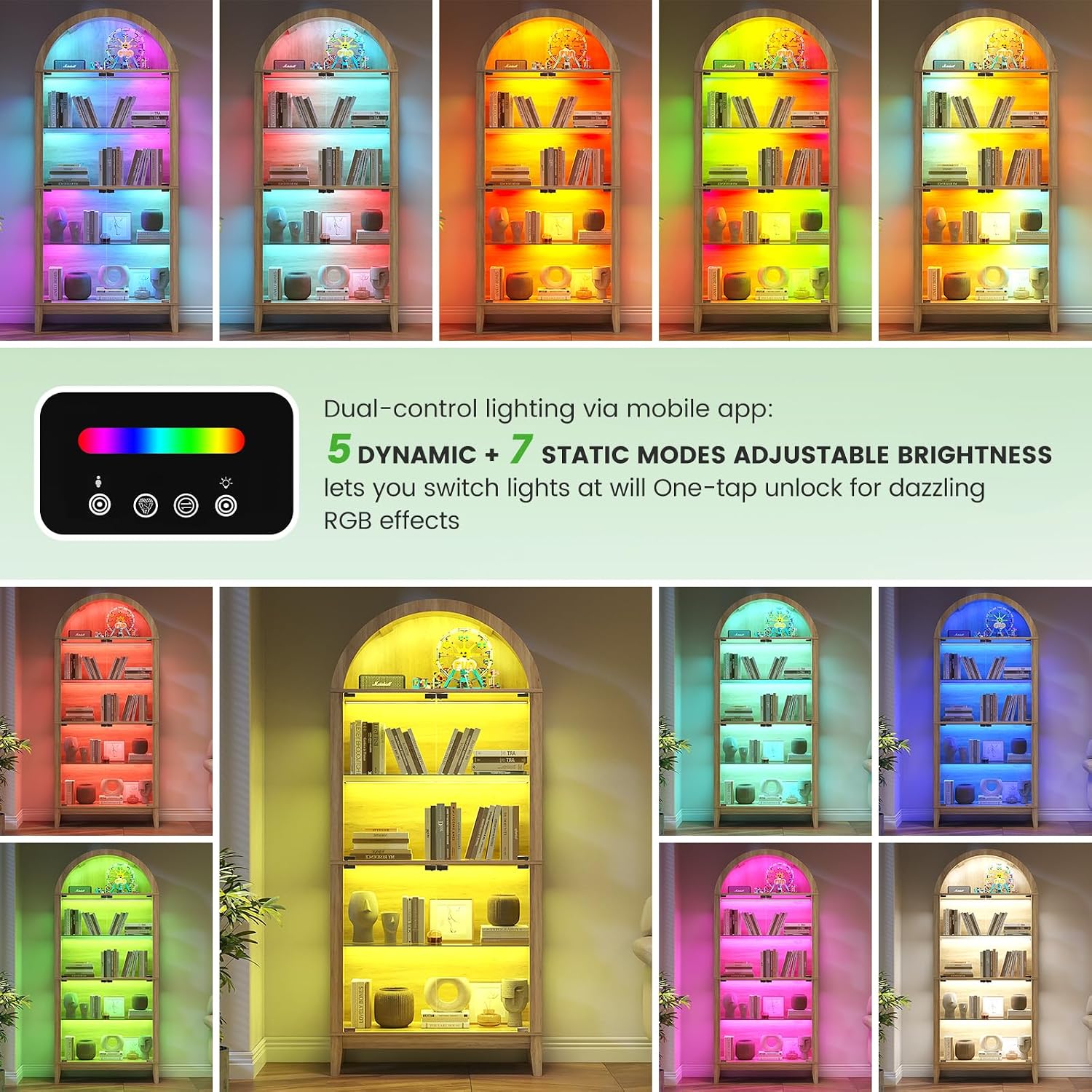 Natural Arched RGB Glass Display Cabinet