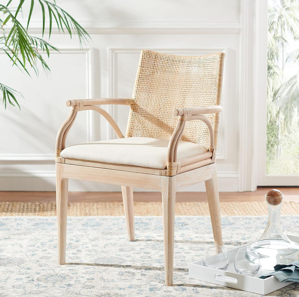 Natural White Wash Rattan Accent Arm Chair