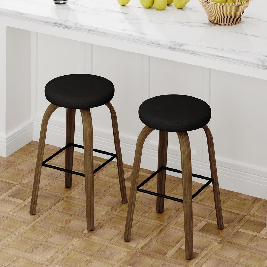 Black Fabric Swivel Counter Stools Set of 2