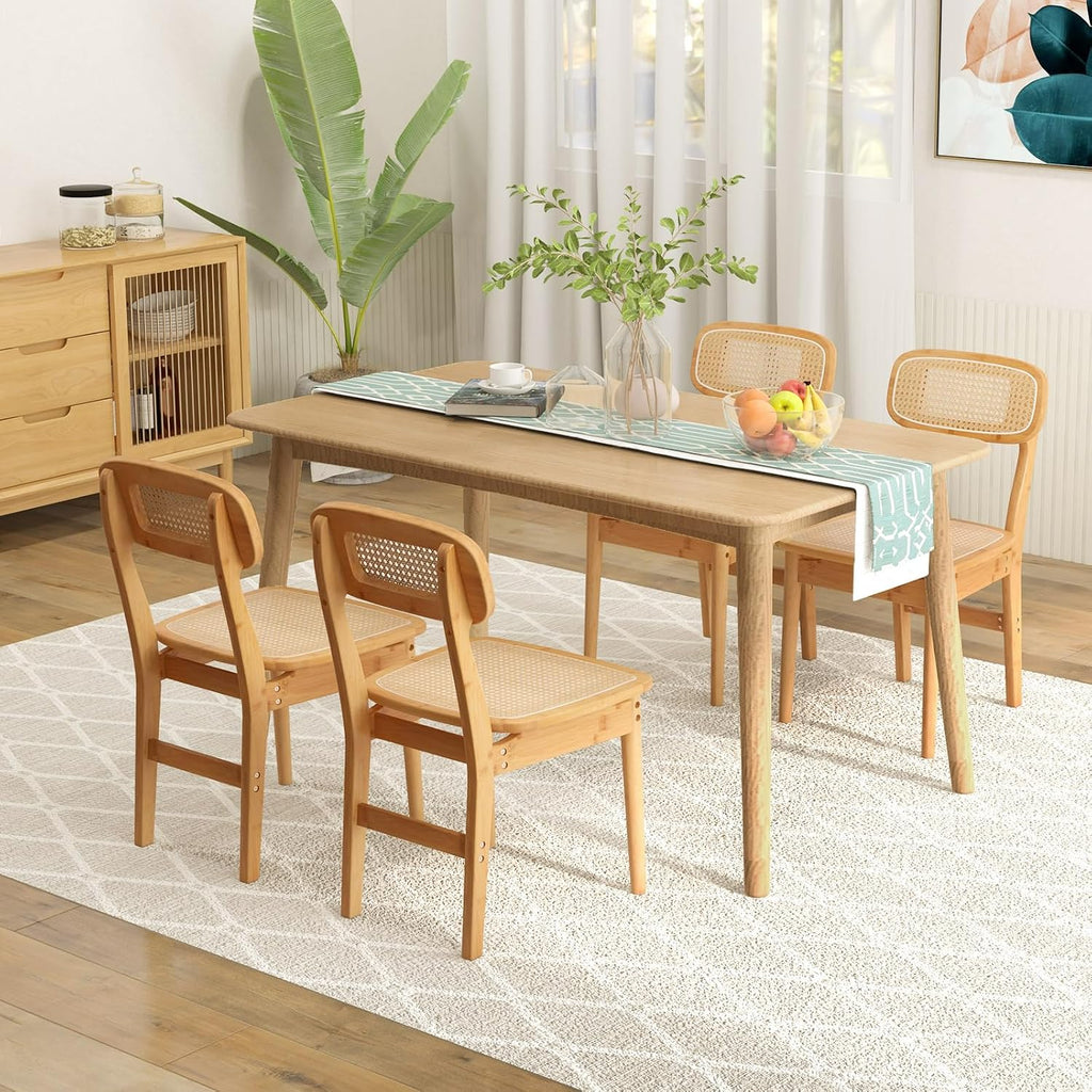 Natural Cane Rattan Dining Chairs Set of 4