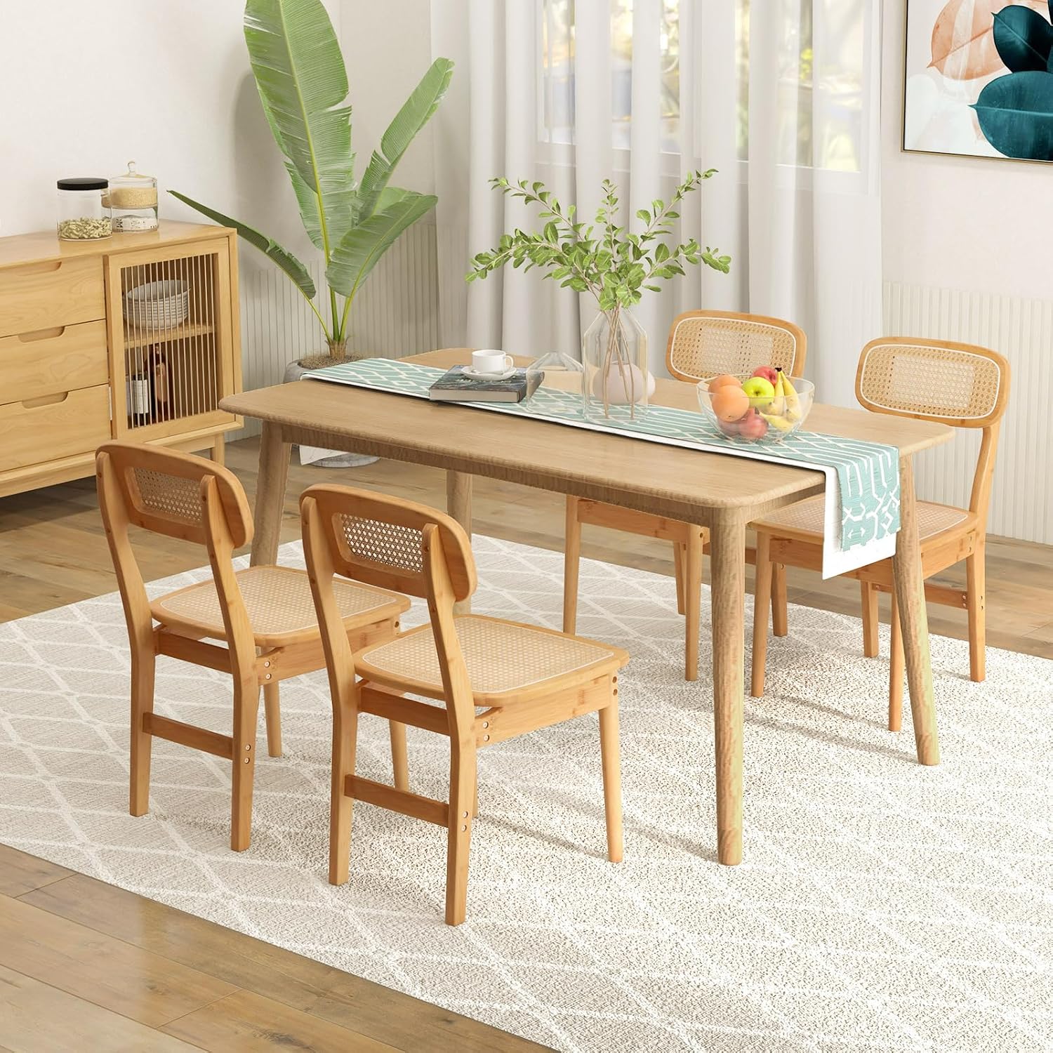 Natural Cane Rattan Dining Chairs Set of 4