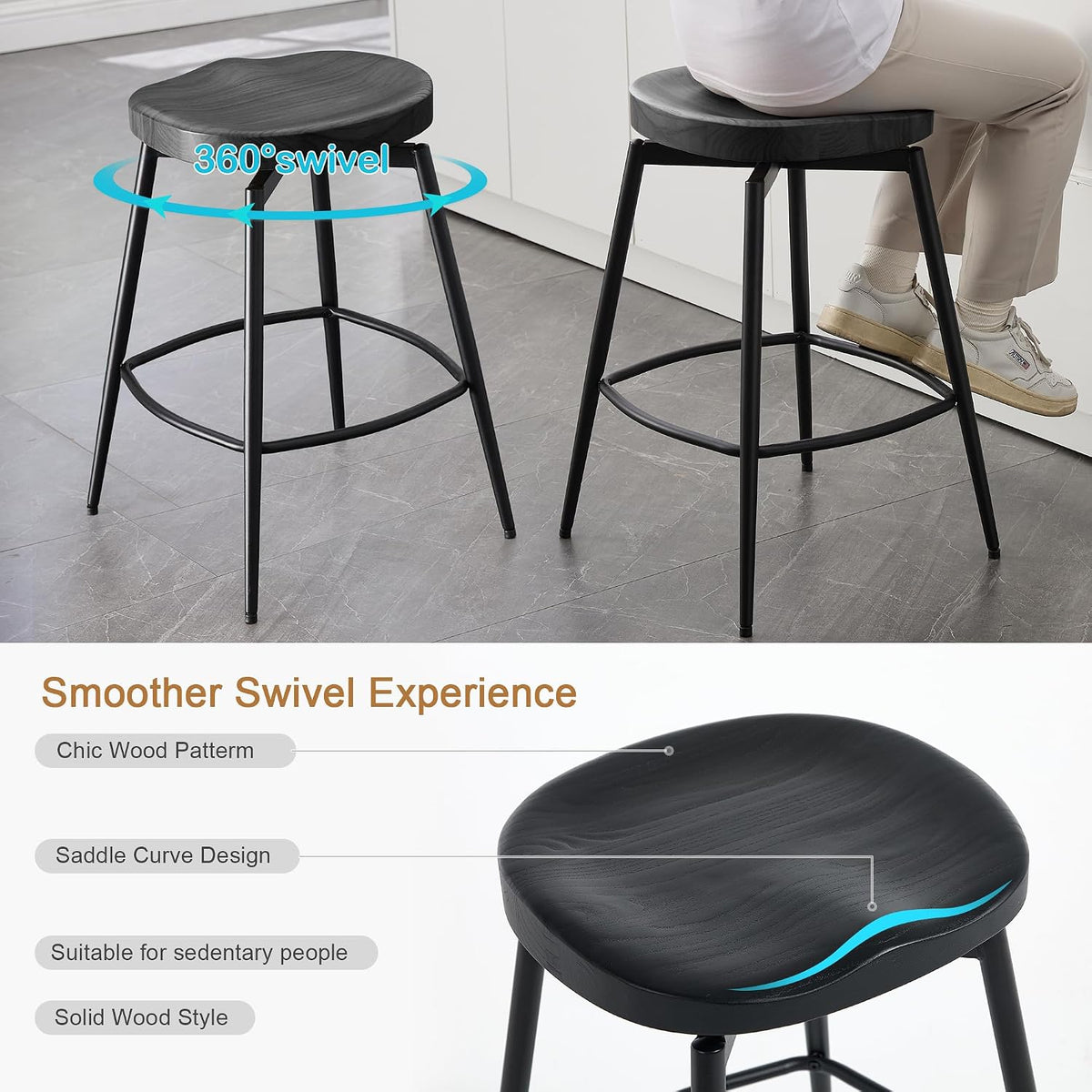 Black Industrial Swivel Saddle Bar Stools Set of 4