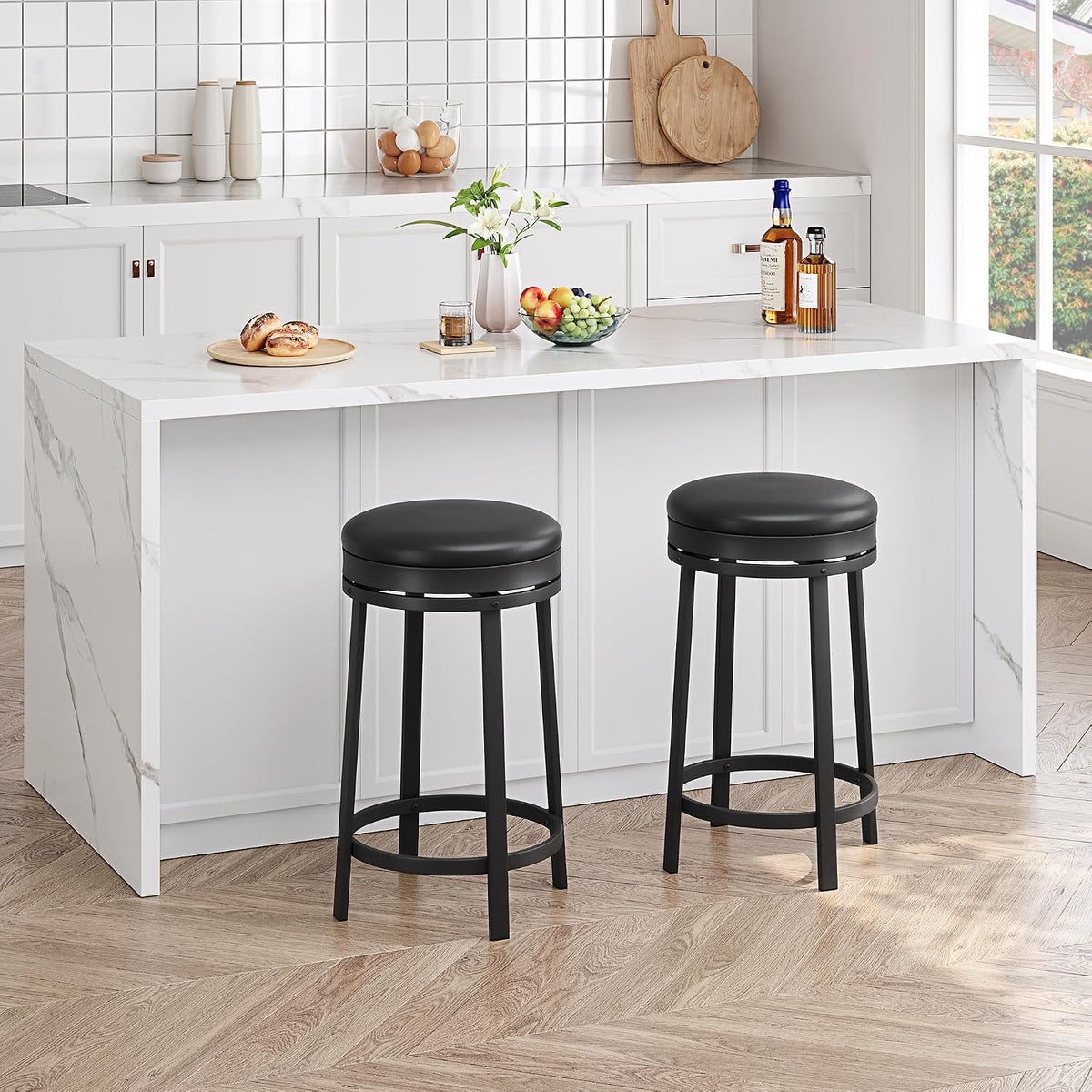 Black PU Leather Swivel Counter Stools Set of 2