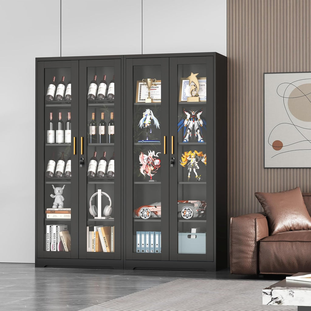 Black Lockable Glass Display Cabinet