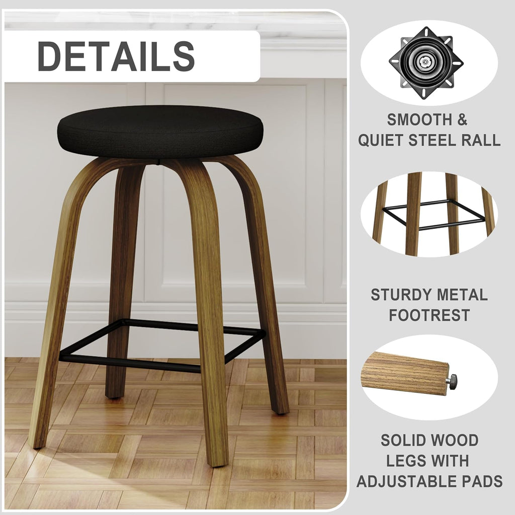 Black Fabric Swivel Counter Stools Set of 2