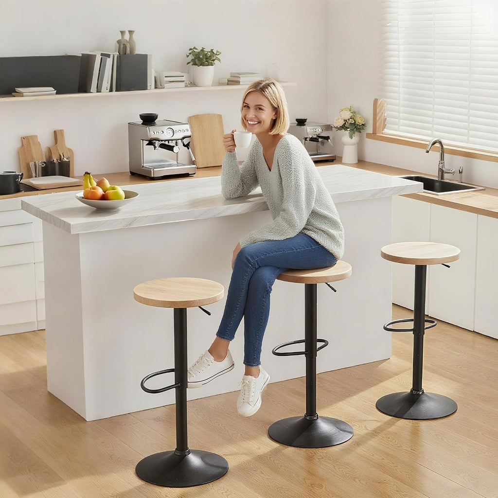 Adjustable Swivel Bamboo Bar Stools Set of 2