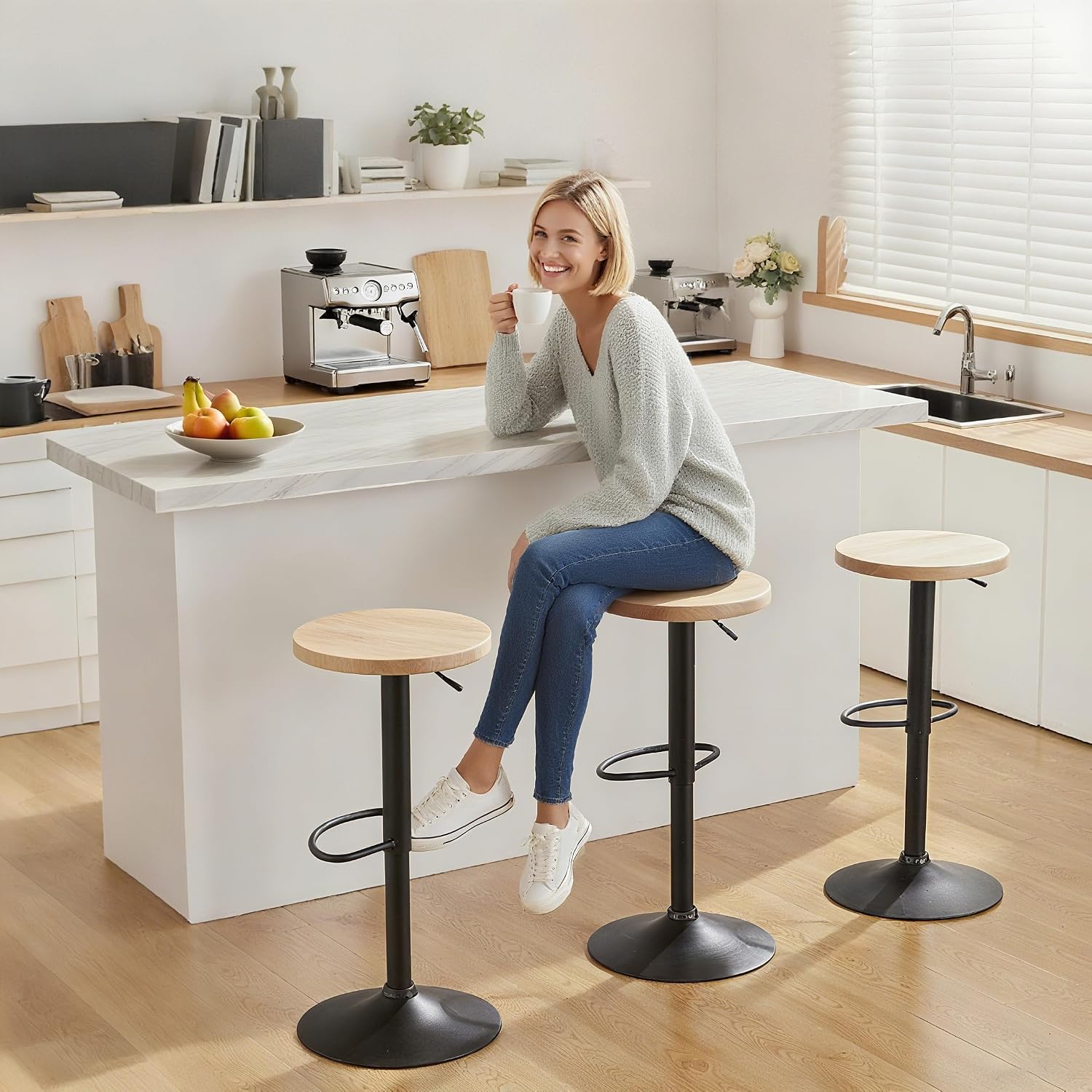 Adjustable Swivel Bamboo Bar Stools Set of 2