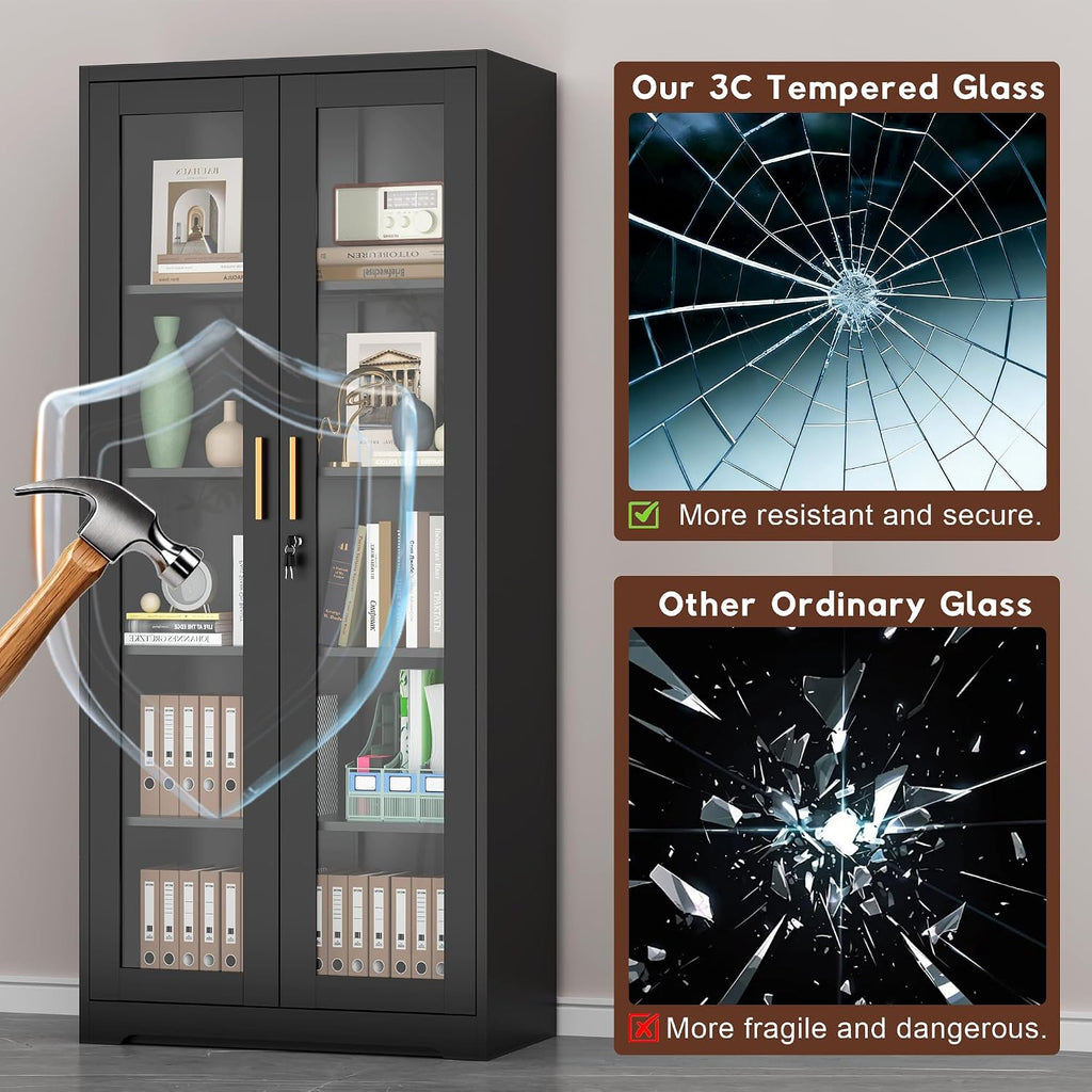 Black Lockable Glass Display Cabinet