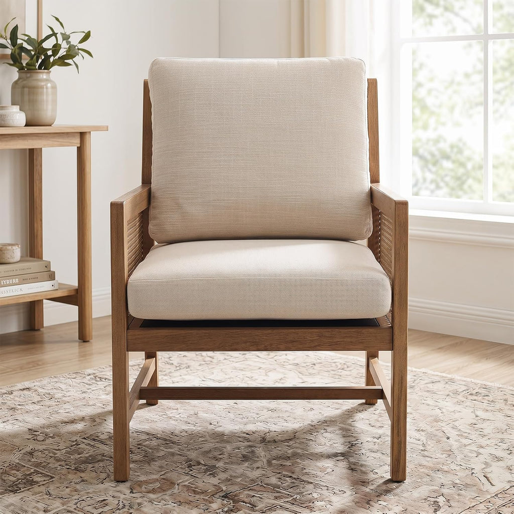 Beige Rattan Mid-Century Accent Chair