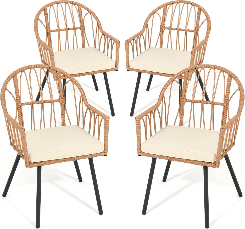 Beige All Weather Rattan Bistro Chairs Set of 4