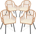 Beige All Weather Rattan Bistro Chairs Set of 4