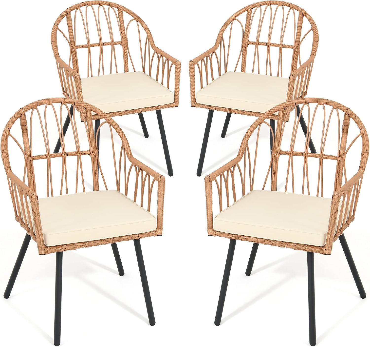 Beige All Weather Rattan Bistro Chairs Set of 4