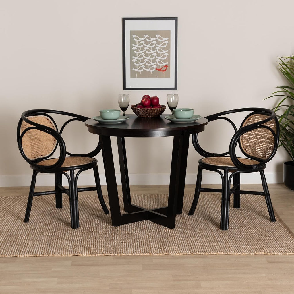 Two-Tone Natural Black Rattan Dining Chair