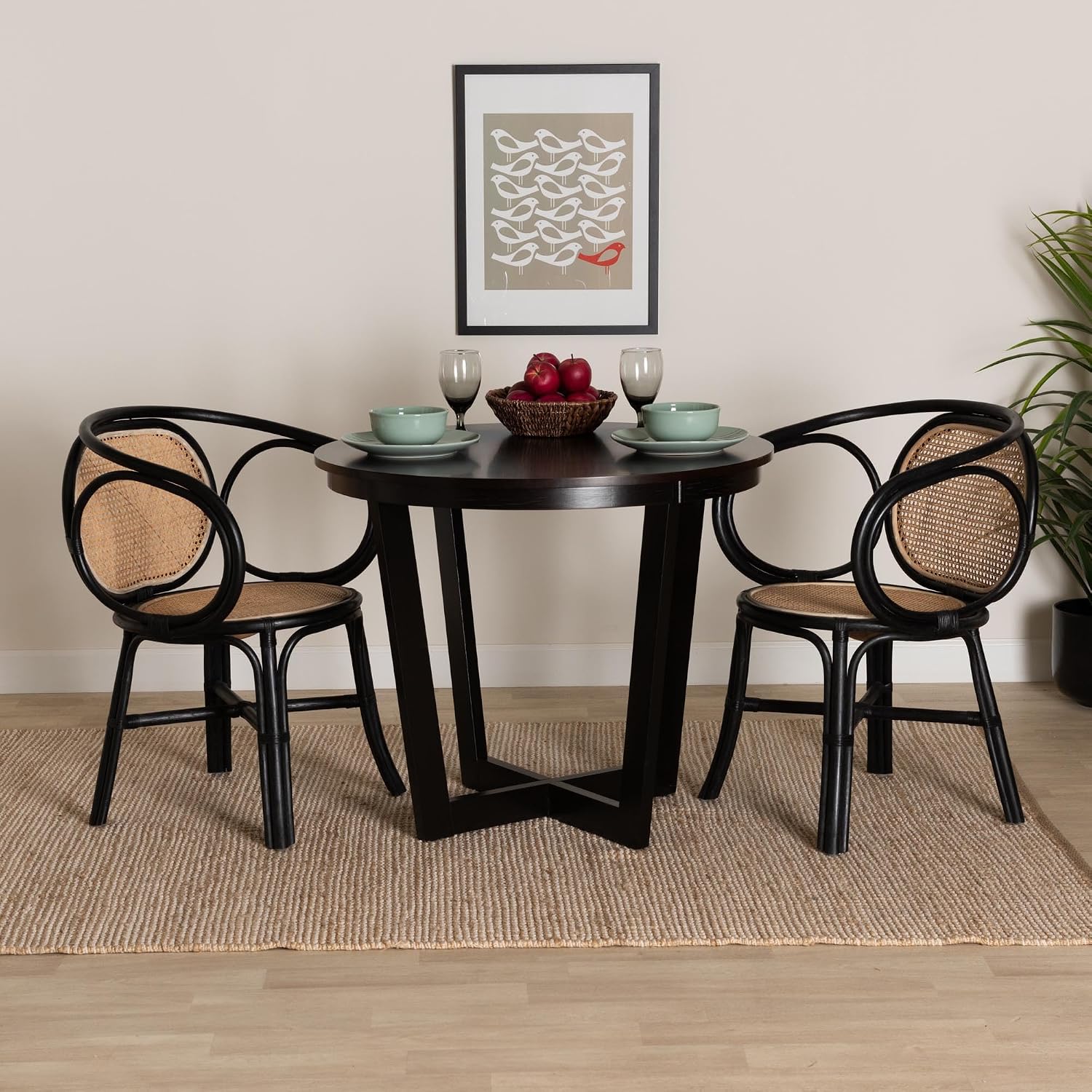 Two-Tone Natural Black Rattan Dining Chair