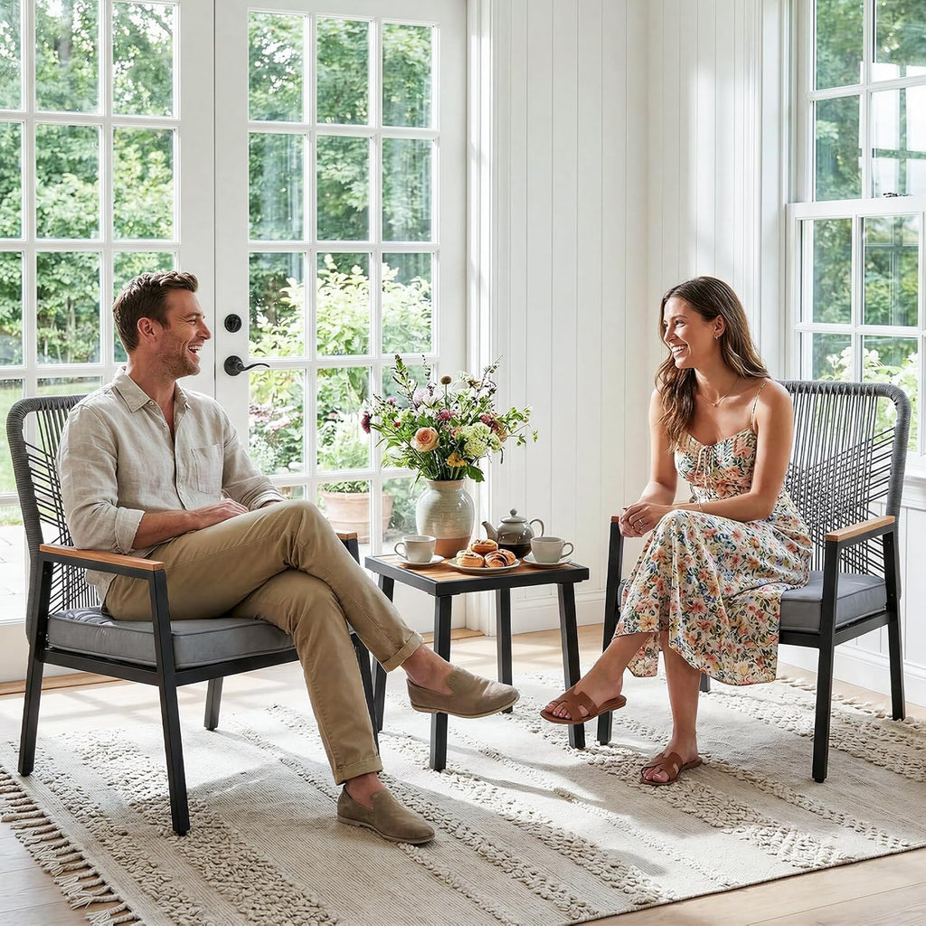 Grey Rattan Patio Armchairs Set of 2