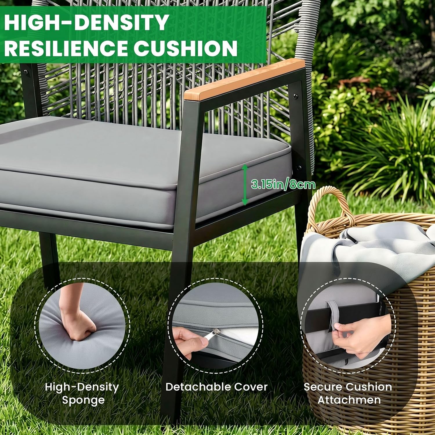 Grey Rattan Patio Armchairs Set of 2